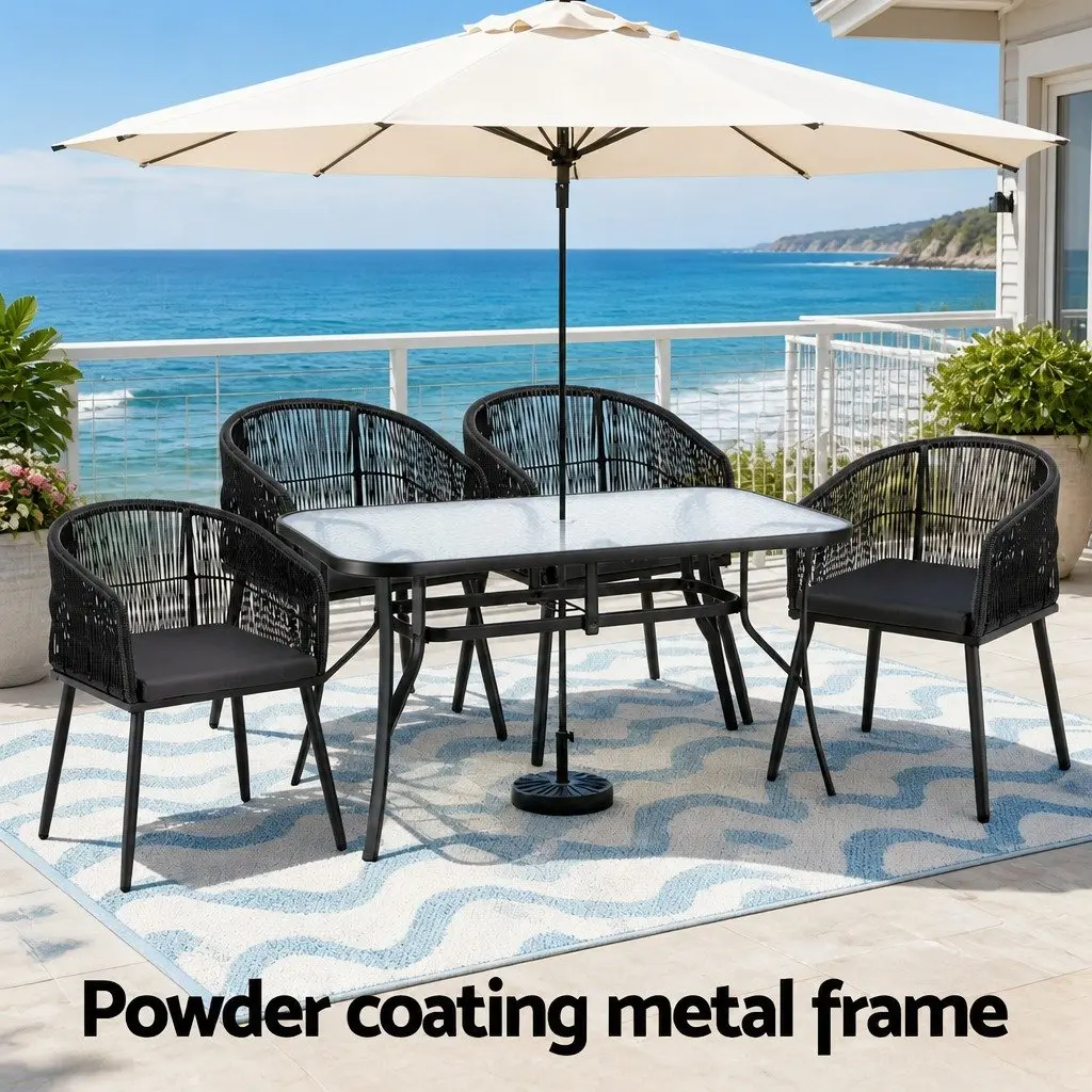 Outdoor Dining Set Garden Patio 5 Piece Black Table Chairs