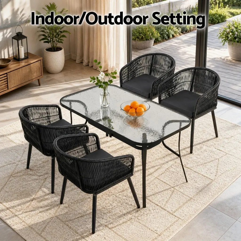 Outdoor Dining Set Garden Patio 5 Piece Black Table Chairs