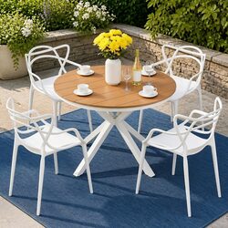Specifications of 5 Piece Outdoor Dining Set: White and Stackable