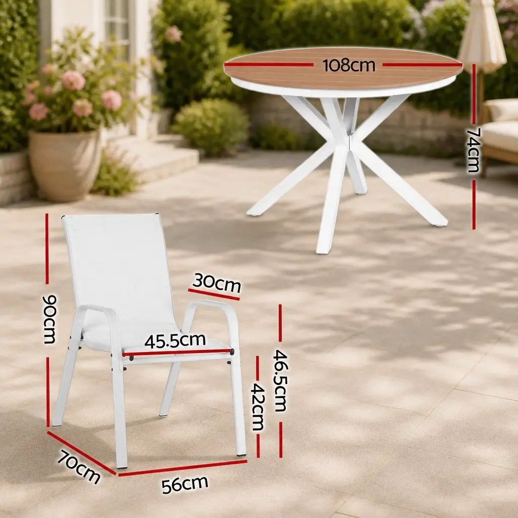 7 Piece Outdoor Dining Set Table Chairs Patio Garden Furniture White Steel