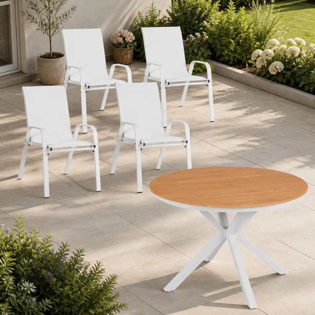 7 Piece Outdoor Dining Set Table Chairs Patio Garden Furniture White Steel