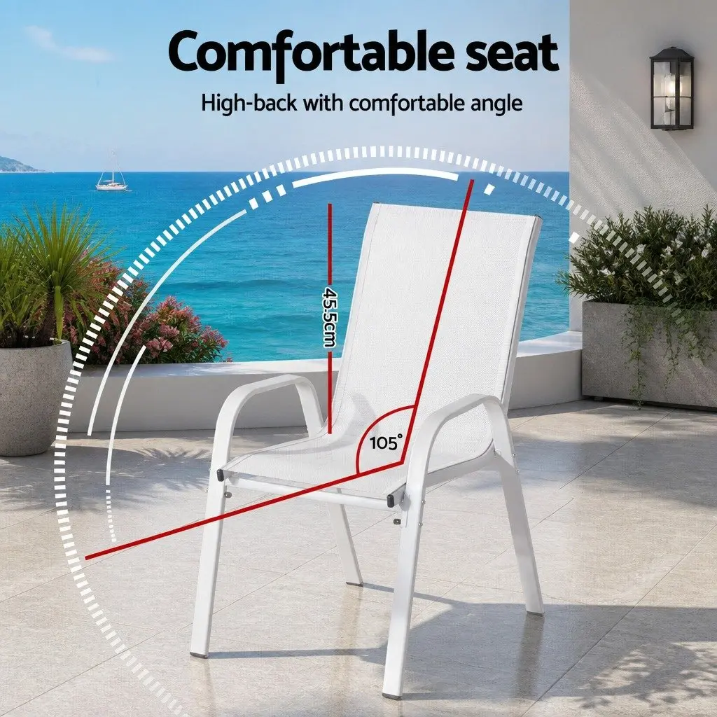 7 Piece Outdoor Dining Set Table Chairs Patio Garden Furniture White Steel