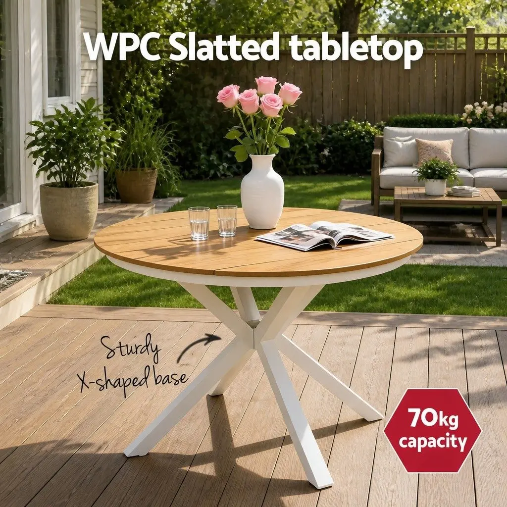 7 Piece Outdoor Dining Set Table Chairs Patio Garden Furniture White Steel