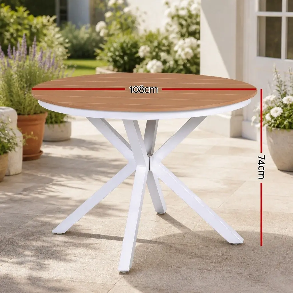 Round Outdoor Dining Table 108CM White WPC Top Aluminum Frame Patio Furniture