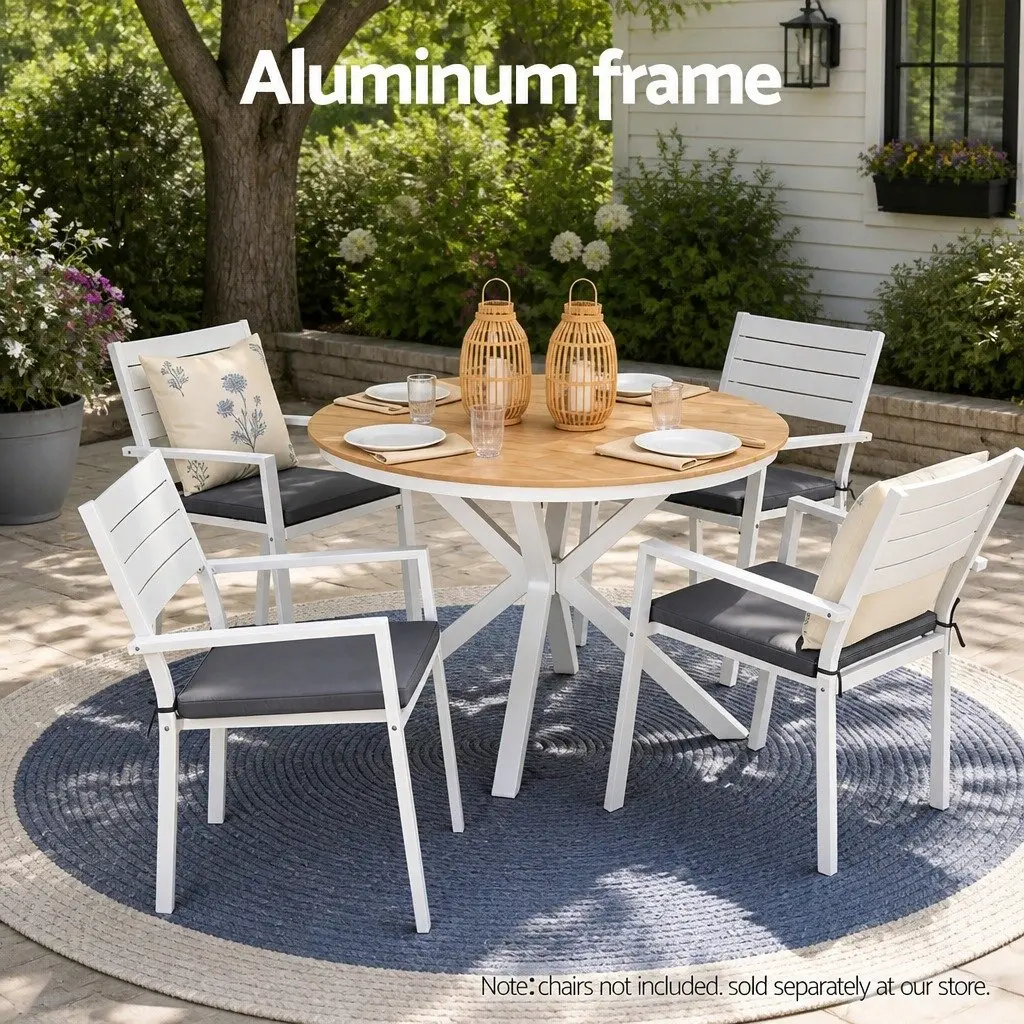 Round Outdoor Dining Table 108CM White WPC Top Aluminum Frame Patio Furniture