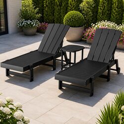3-Piece Outdoor Sun Lounger Set with Side Table Adjustable Chaise Lounger Beach