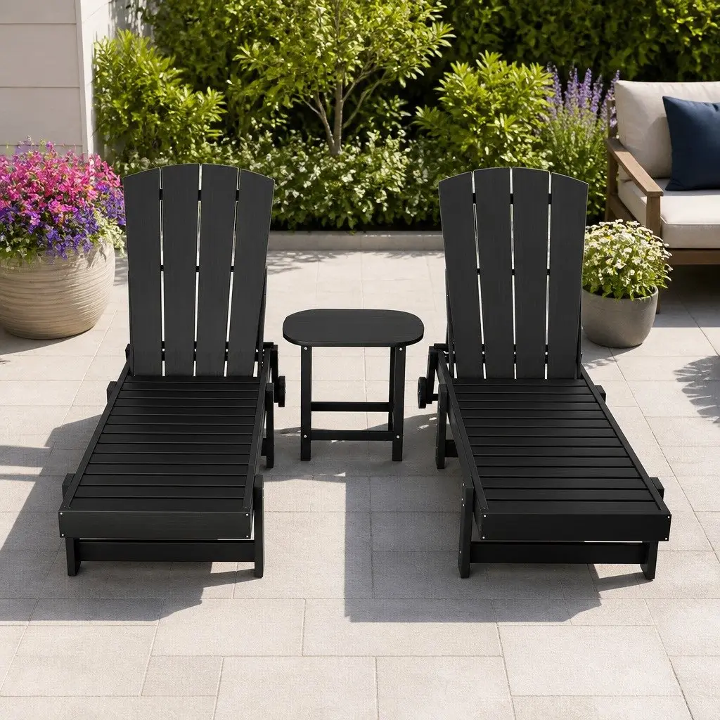 3-Piece Outdoor Lounger Set for Poolside Patio Beach Adjustable Chaise Lounge Size 163194 x 656 x 555101 cm
