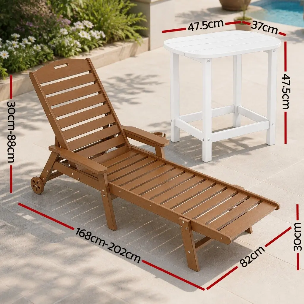 Outdoor Lounger Set for Patio Poolside 3 Piece Adjustable Chaise Lounge with Side Table
