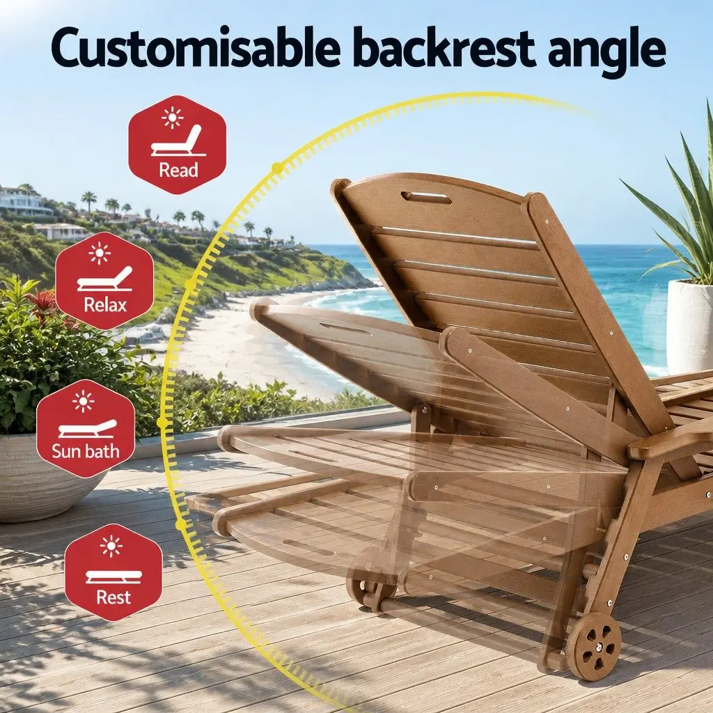 Outdoor Lounger Set for Patio Poolside 3 Piece Adjustable Chaise Lounge with Side Table