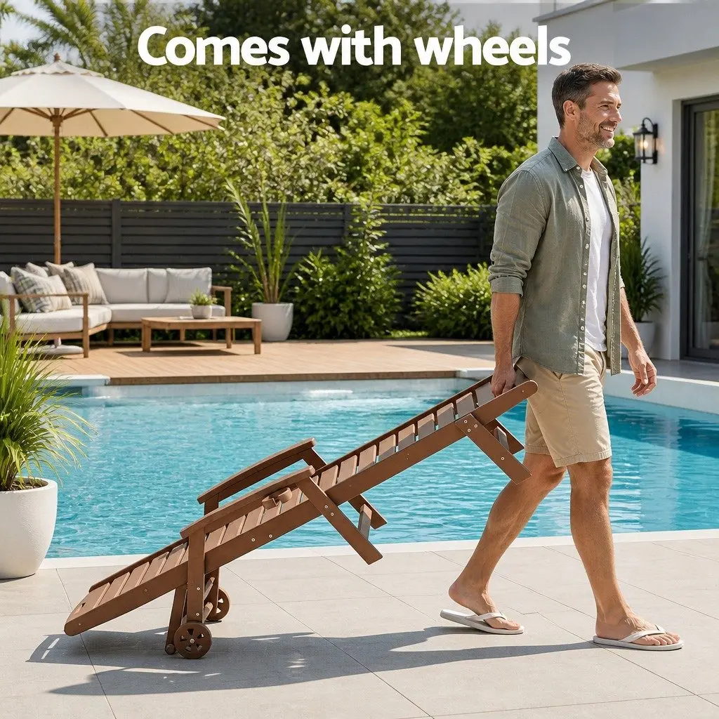 Outdoor Lounger Set for Patio Poolside 3 Piece Adjustable Chaise Lounge with Side Table
