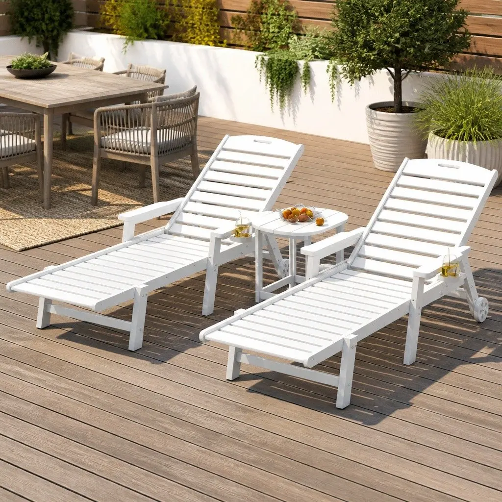 Sun Lounge Chair Outdoor Patio Furniture Adjustable Reclining Lounger 3 Piece Set