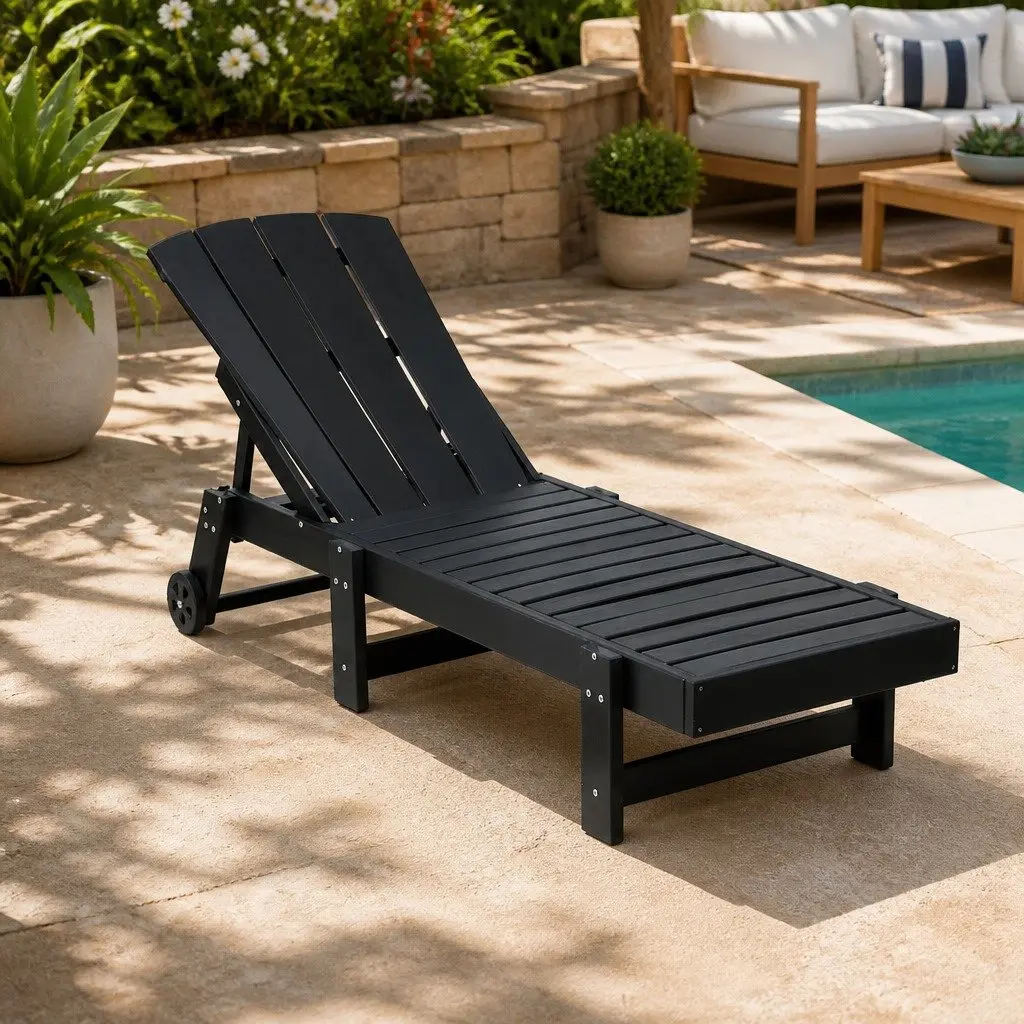 Sun Lounger Chaise Lounge Chair Outdoor Poolside Adjustable 4-Position 163194 x 82 x 55.5 101cm