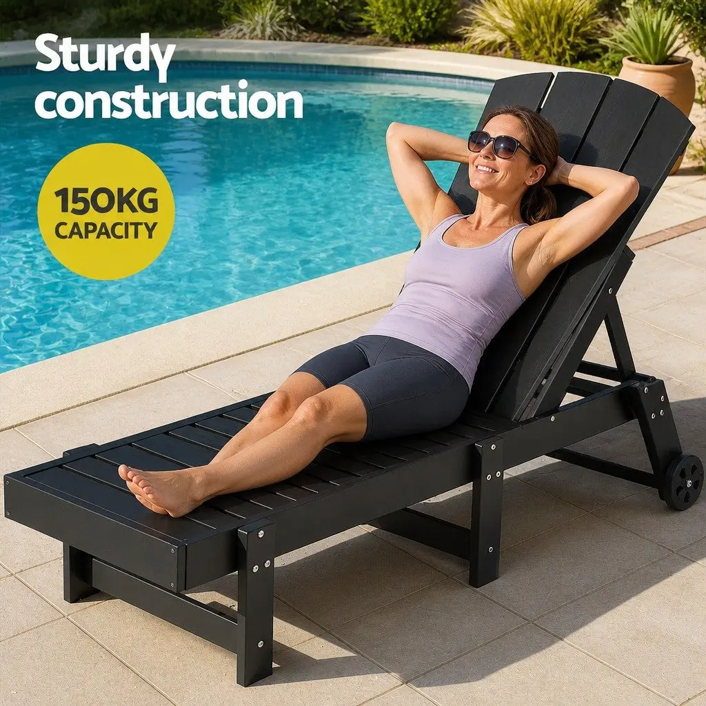 Sun Lounger Chaise Lounge Chair Outdoor Poolside Adjustable 4-Position 163194 x 82 x 55.5 101cm