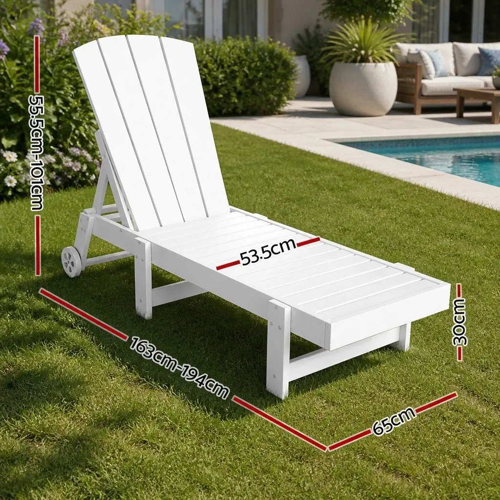 Sun Lounge Chair Outdoor Patio Adjustable 4-Position Lounger with Wheels White