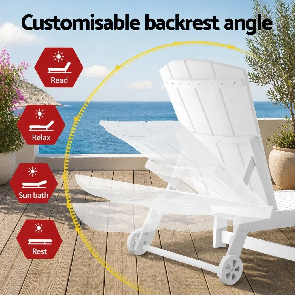 Sun Lounge Chair Outdoor Patio Adjustable 4-Position Lounger with Wheels White