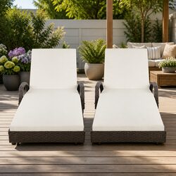 Sun Lounge Chair 2PC Wicker Lounger Outdoor Furniture Adjustable Backrest
