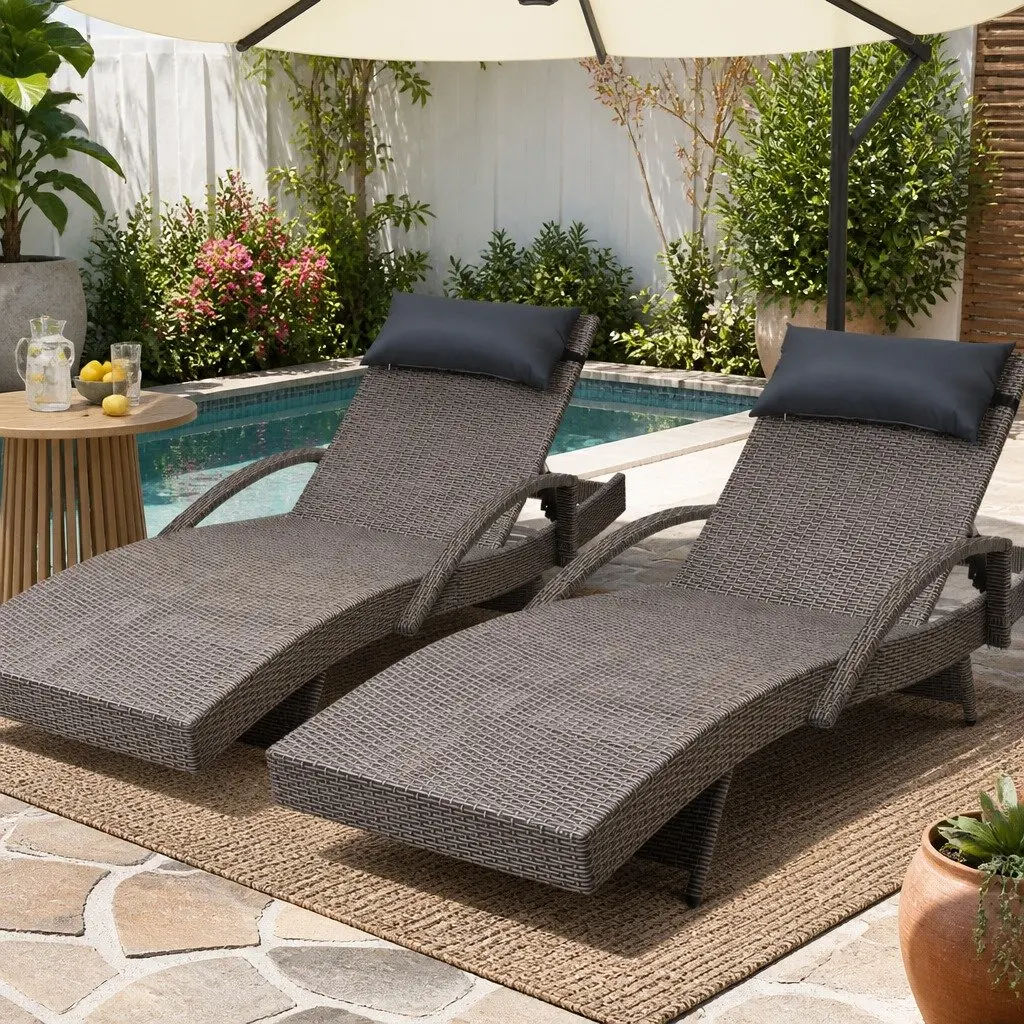 Wicker Lounger Outdoor Furniture Adjustable Armchair Beach Recliner 190cm x 70cm x 75cm