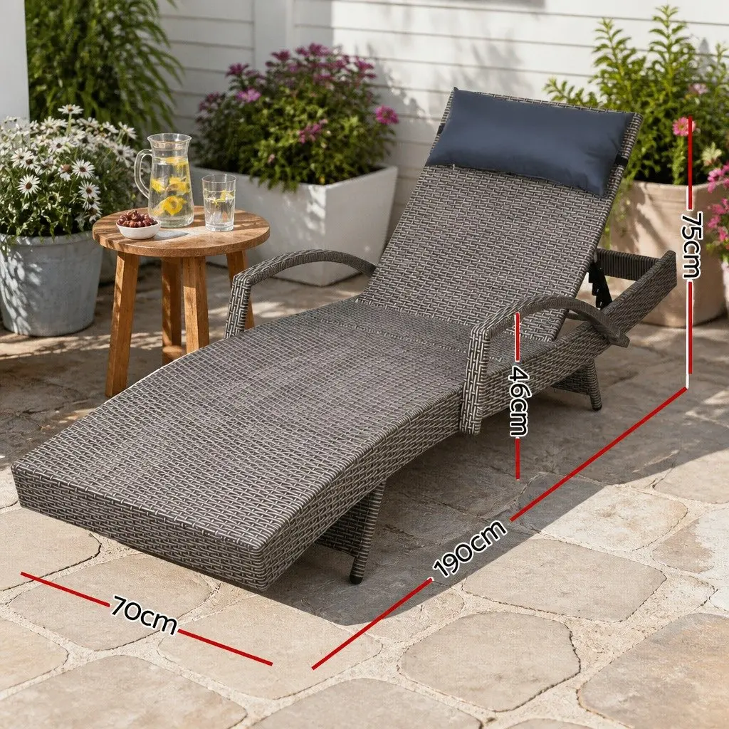 Wicker Lounger Outdoor Furniture Adjustable Armchair Beach Recliner 190cm x 70cm x 75cm