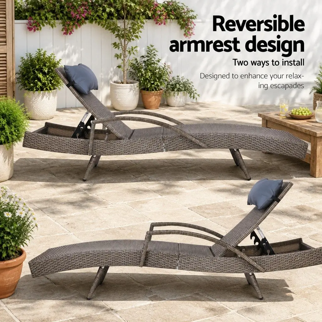 Wicker Lounger Outdoor Furniture Adjustable Armchair Beach Recliner 190cm x 70cm x 75cm