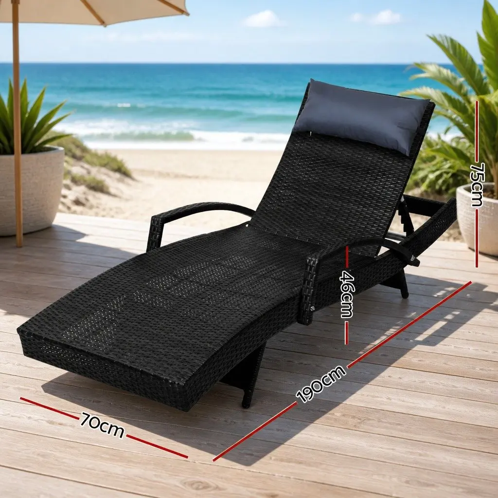 Adjustable Black Wicker Sun Lounge Chair