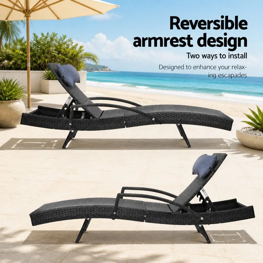 Adjustable Black Wicker Sun Lounge Chair