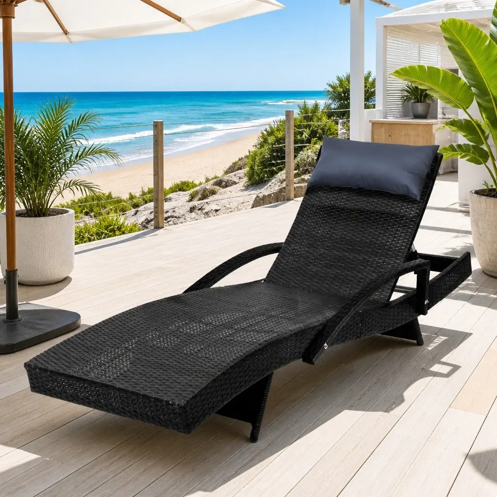 Adjustable Black Wicker Sun Lounge Chair