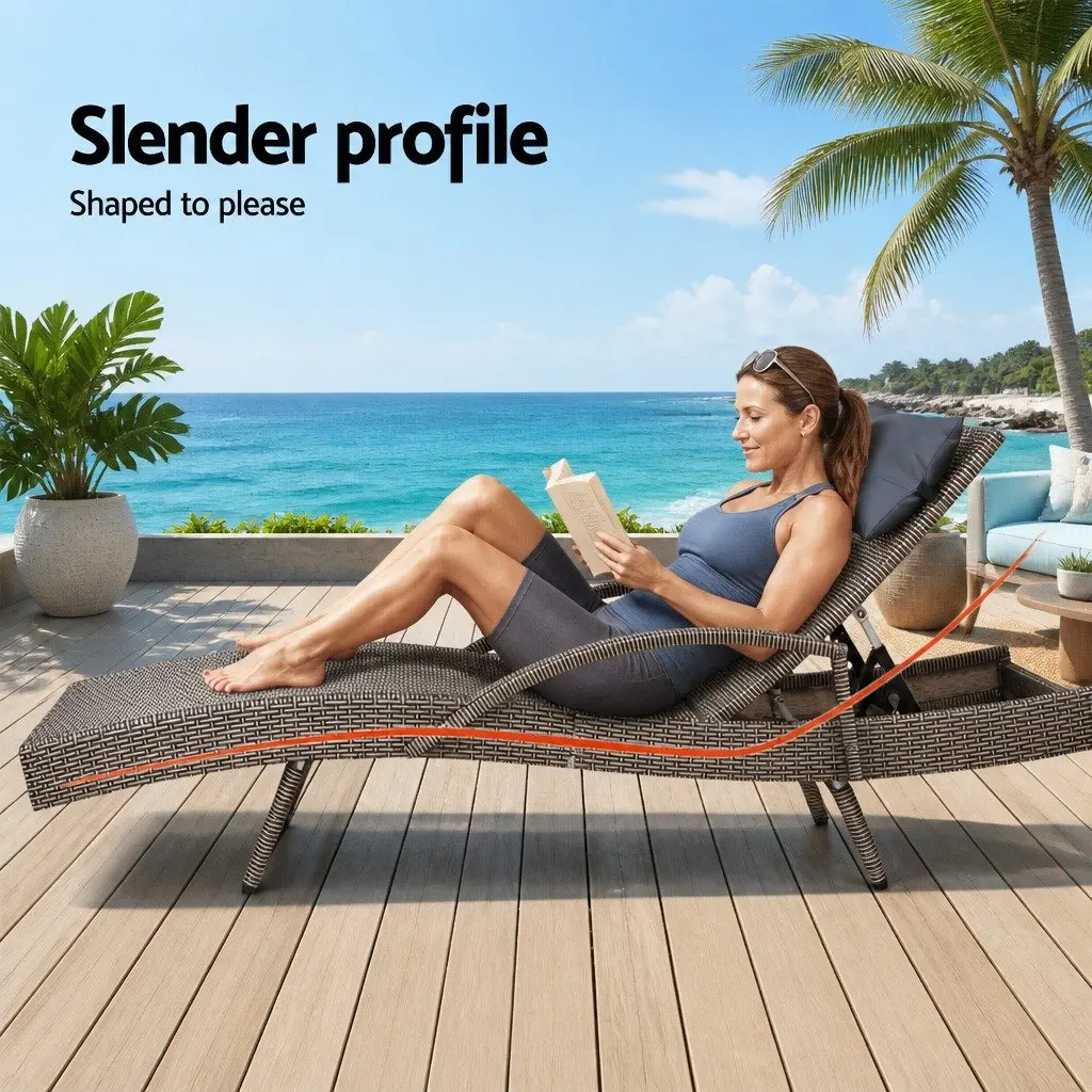 Outdoor Sun Lounge Armchair Adjustable Recliner Beach Lounger Grey Beige 190cm x 70cm x 75cm