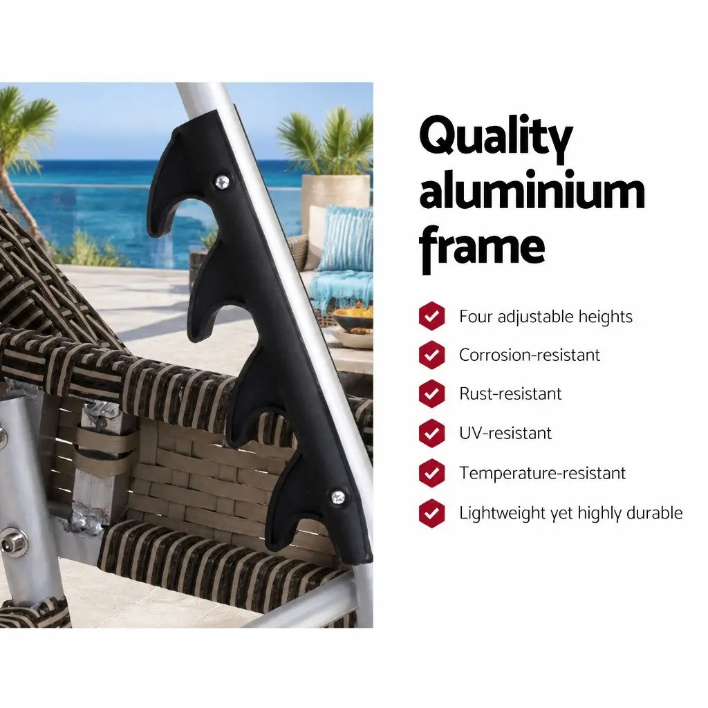 Outdoor Sun Lounge Armchair Adjustable Recliner Beach Lounger Grey Beige 190cm x 70cm x 75cm