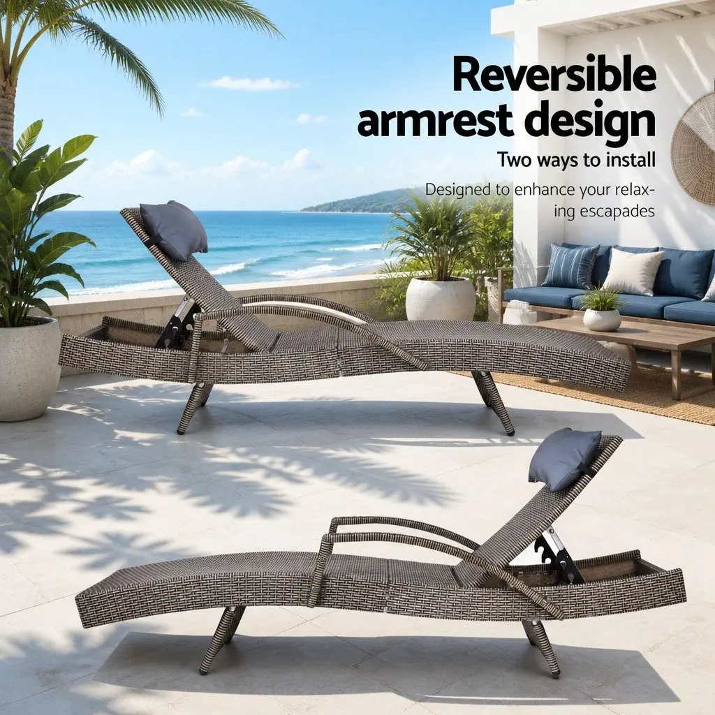 Outdoor Sun Lounge Armchair Adjustable Recliner Beach Lounger Grey Beige 190cm x 70cm x 75cm