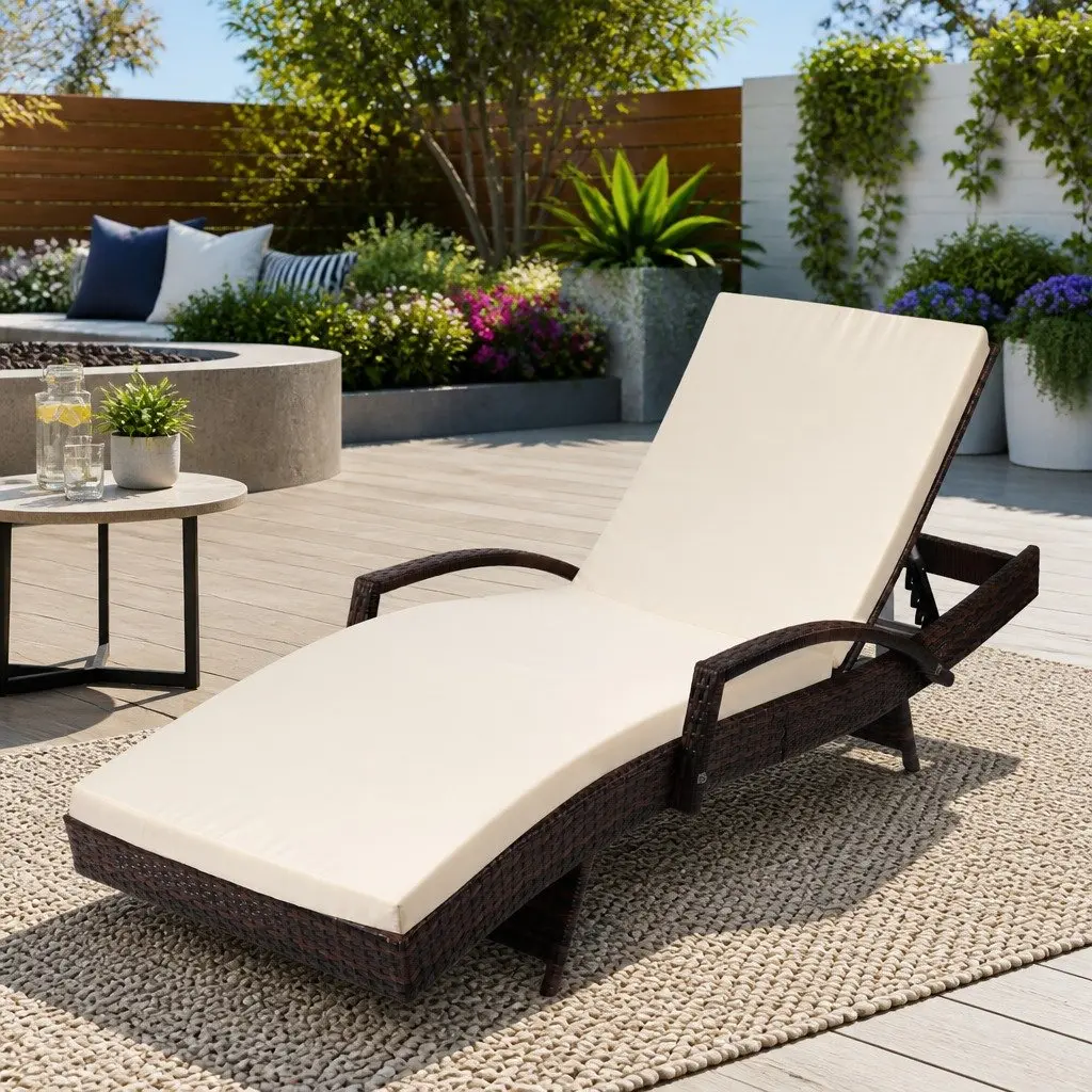 Outdoor Sun Lounge Chair Wicker Lounger Patio Furniture Adjustable Backrest