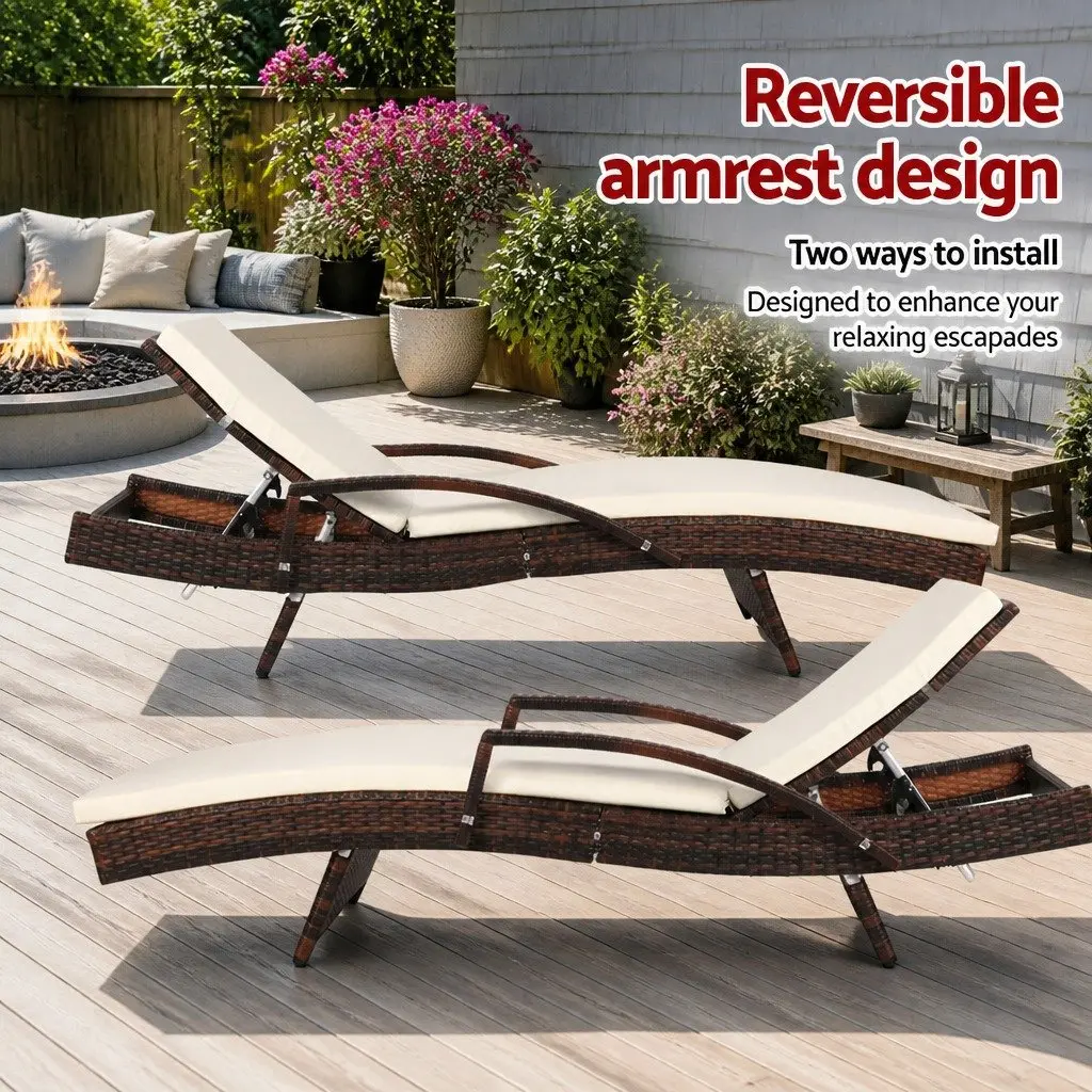 Outdoor Sun Lounge Chair Wicker Lounger Patio Furniture Adjustable Backrest