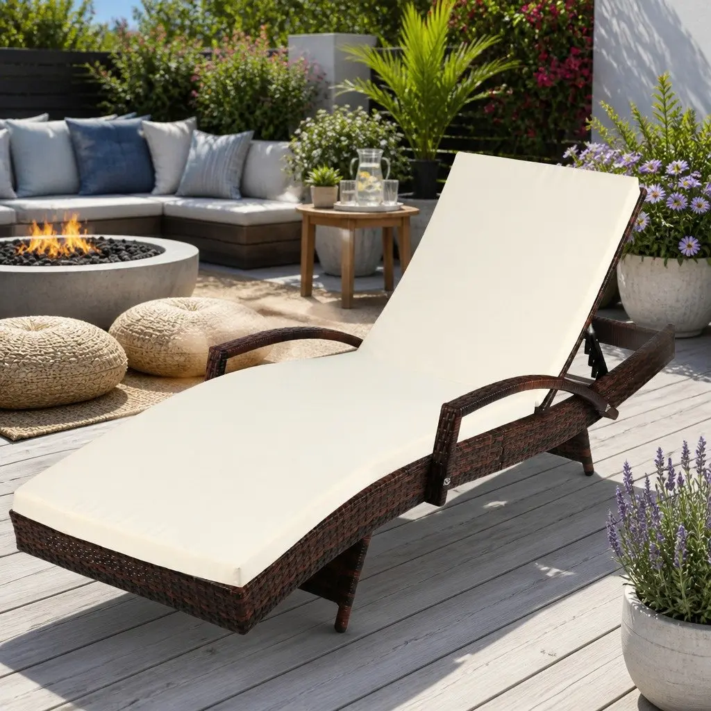 Outdoor Sun Lounge Chair Wicker Lounger Patio Furniture Adjustable Backrest