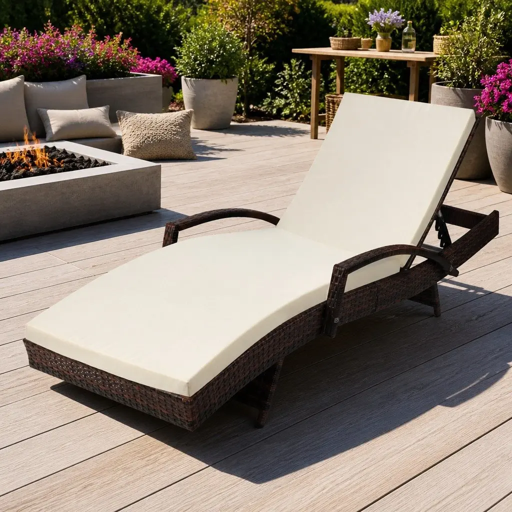 Outdoor Sun Lounge Chair Wicker Lounger Patio Furniture Adjustable Backrest