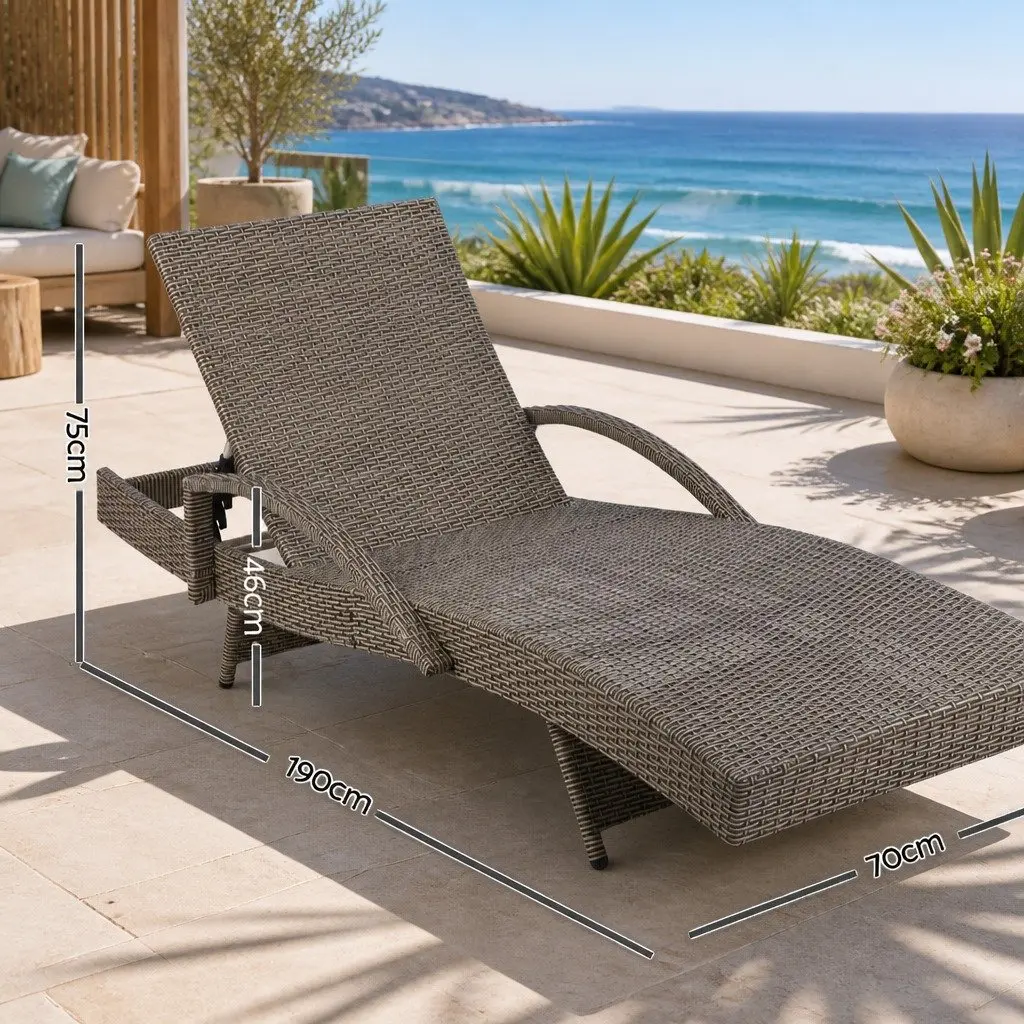 Sun Lounge Wicker Lounger Outdoor Furniture Adjustable Backrest 190cm L x 70cm W x 75cm H