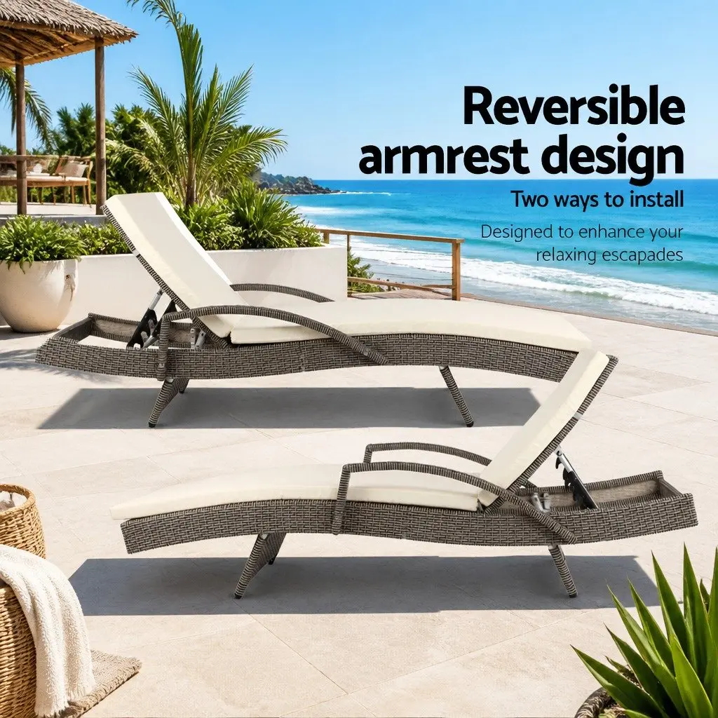 Sun Lounge Wicker Lounger Outdoor Furniture Adjustable Backrest 190cm L x 70cm W x 75cm H