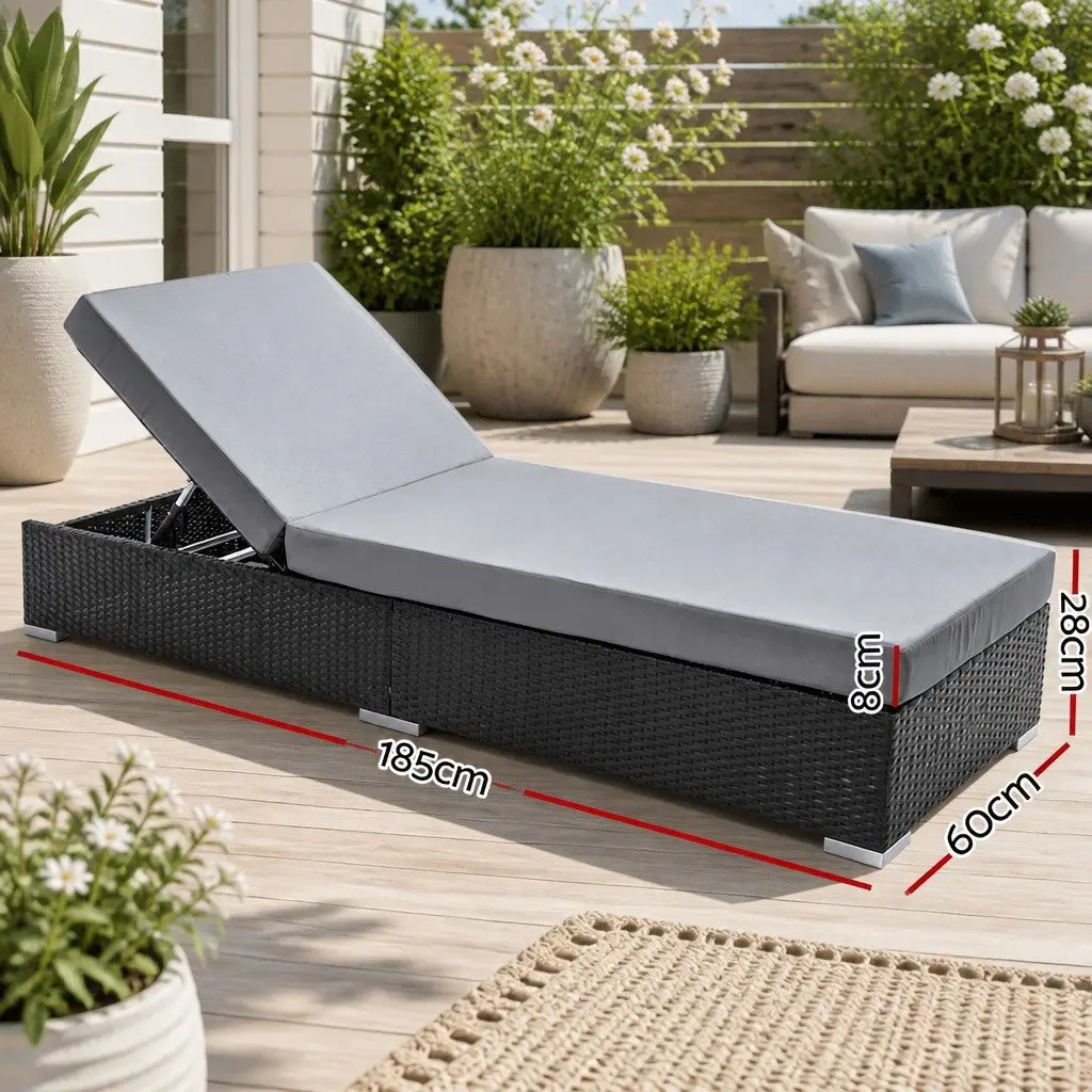 2PC Adjustable Wicker Sun Lounge Outdoor Furniture with Cushion Reclining Day