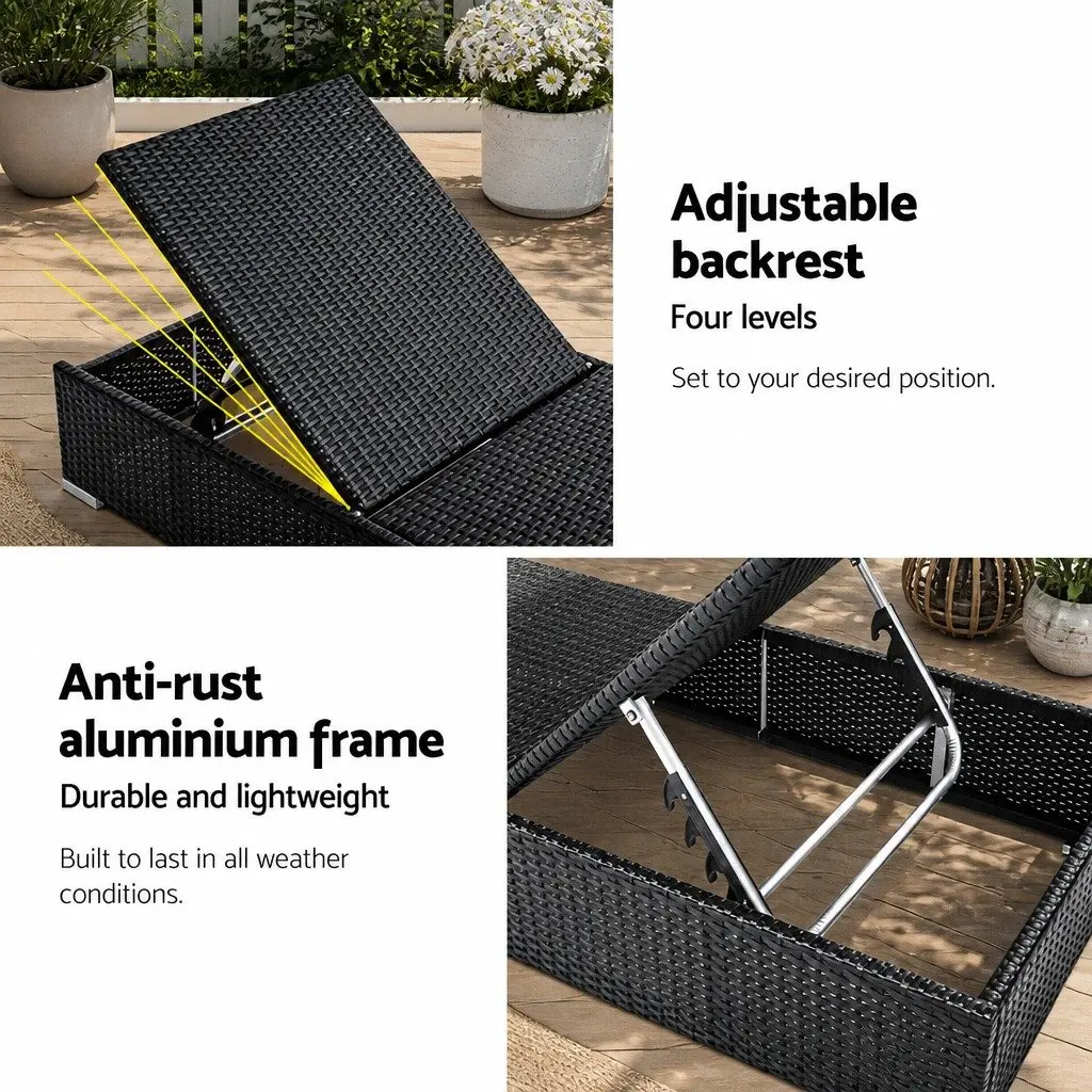 2PC Adjustable Wicker Sun Lounge Outdoor Furniture with Cushion Reclining Day