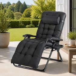 Folding Sun Lounger: 170° Recline, Steel Frame, Black