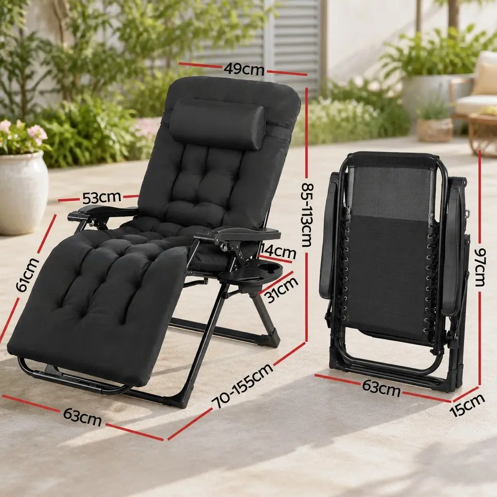 Folding Sun Lounger Outdoor Garden Camping Adjustable Reclining Chair