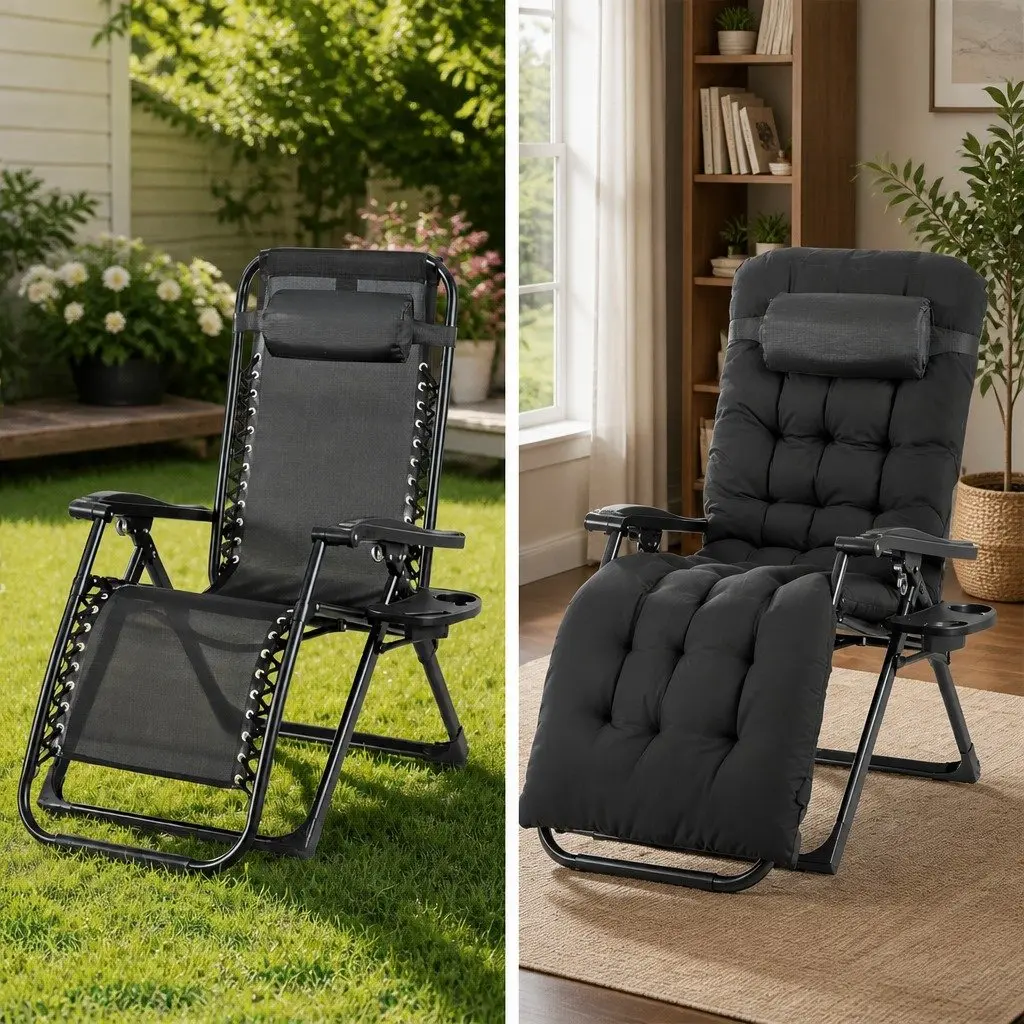 Folding Sun Lounger Outdoor Garden Camping Adjustable Reclining Chair