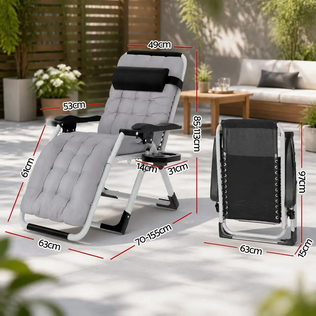 Folding Sun Lounger Outdoor Lounge Chair with Adjustable Backrest and Headrest