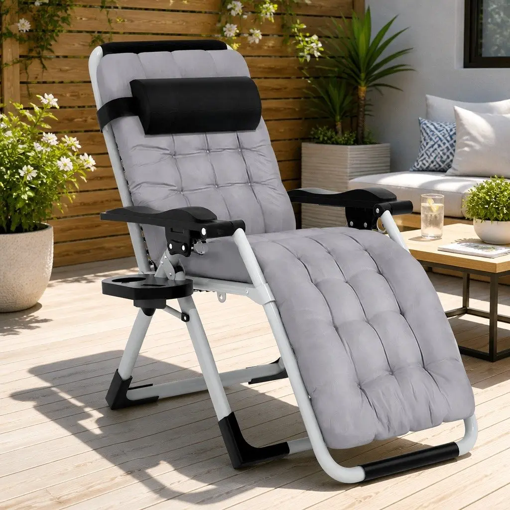 Folding Sun Lounger Outdoor Lounge Chair with Adjustable Backrest and Headrest