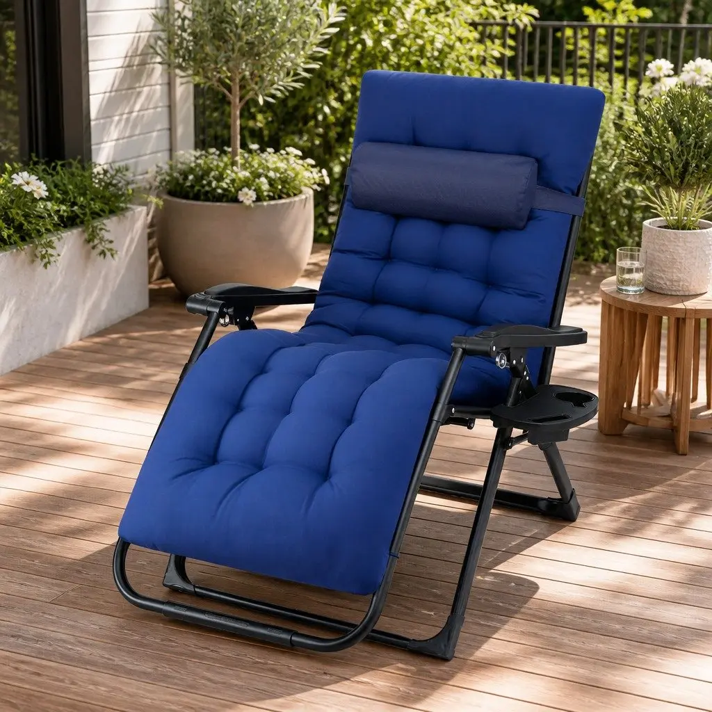 Folding Sun Lounger Outdoor Chair Adjustable Reclining XL