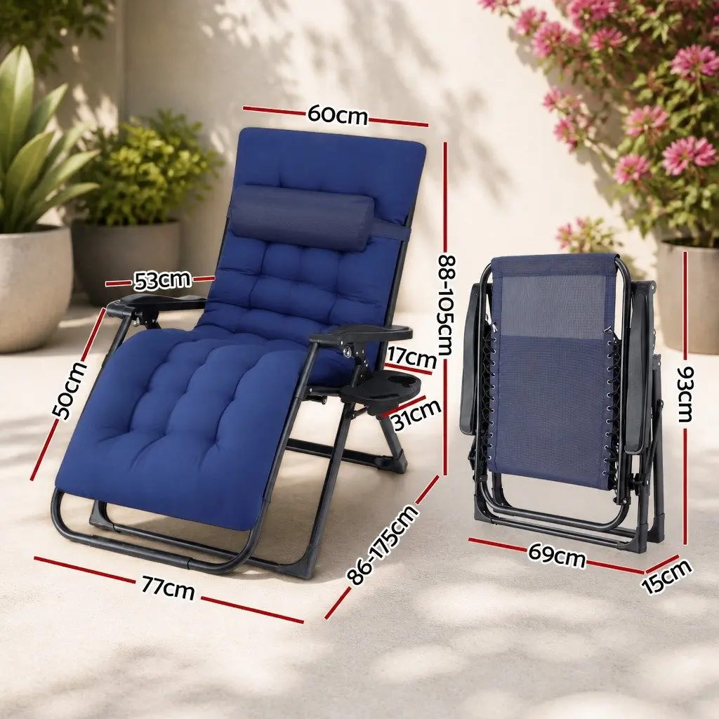 Folding Sun Lounger Outdoor Chair Adjustable Reclining XL