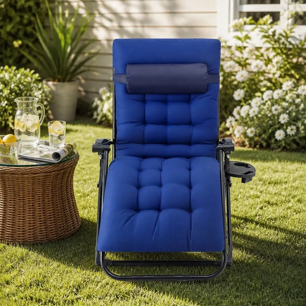 Folding Sun Lounger Outdoor Chair Adjustable Reclining XL
