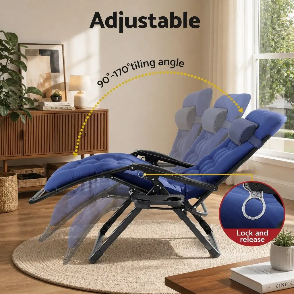 Folding Sun Lounger Outdoor Chair Adjustable Reclining XL