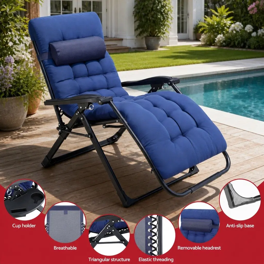 Folding Sun Lounger Outdoor Chair Adjustable Reclining XL