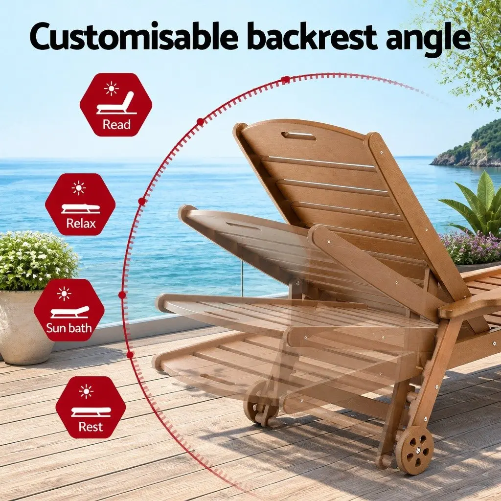 Sun Lounge Chair Outdoor Adjustable Chaise Lounger 4-Position 168-202 x 82 x 30-88cm