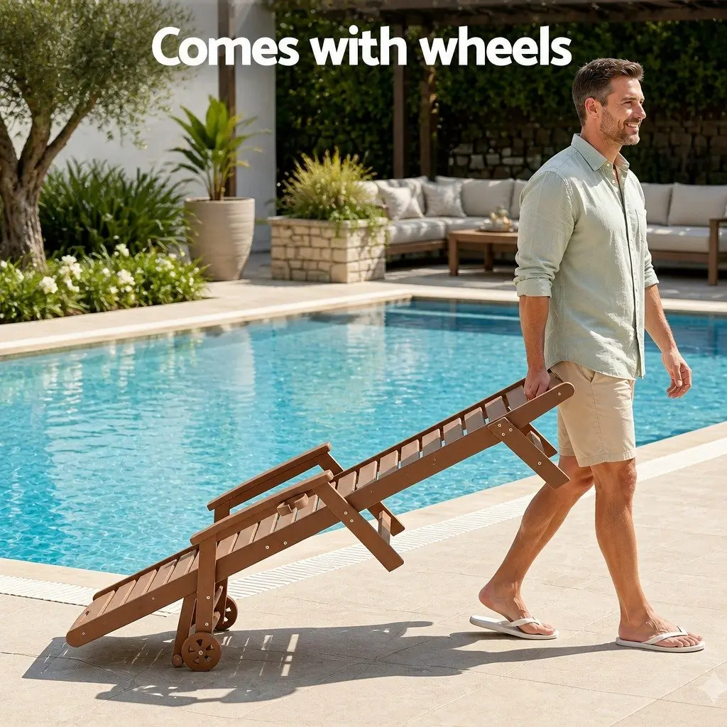 Sun Lounge Chair Outdoor Adjustable Chaise Lounger 4-Position 168-202 x 82 x 30-88cm