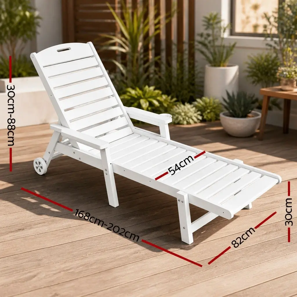 Adjustable Sun Lounger Outdoor Chair for Patio Beach Poolside White